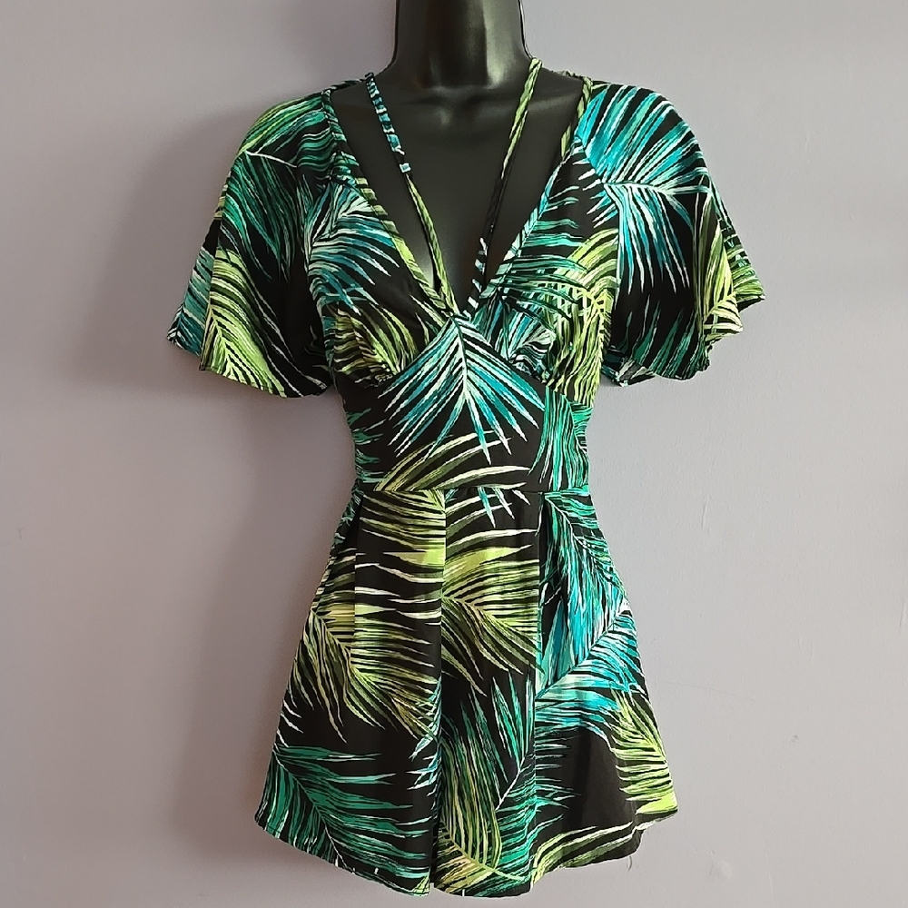 Tropical Leaf Print Romper